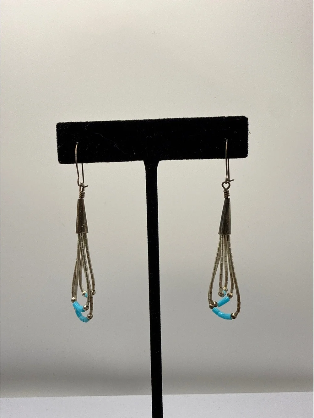 Vintage Sterling Silver Turquoise Liquid Silver Style Dangle Earrings
